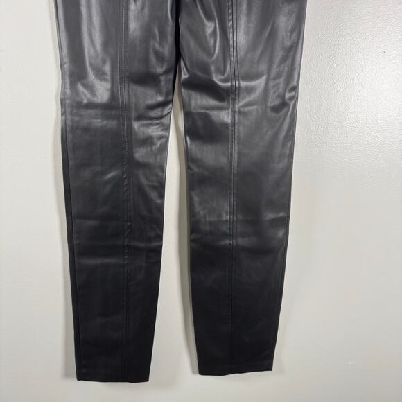 Jason Wu Black Faux Leather Stretch Mid Rise Straight Slim Pants Split Leg Sze S - Picture 8 of 11